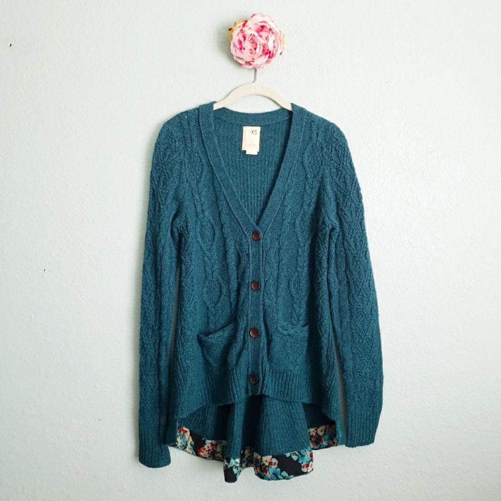 Anthropologie Far Away From Close Teal Wool Blend Cardigan